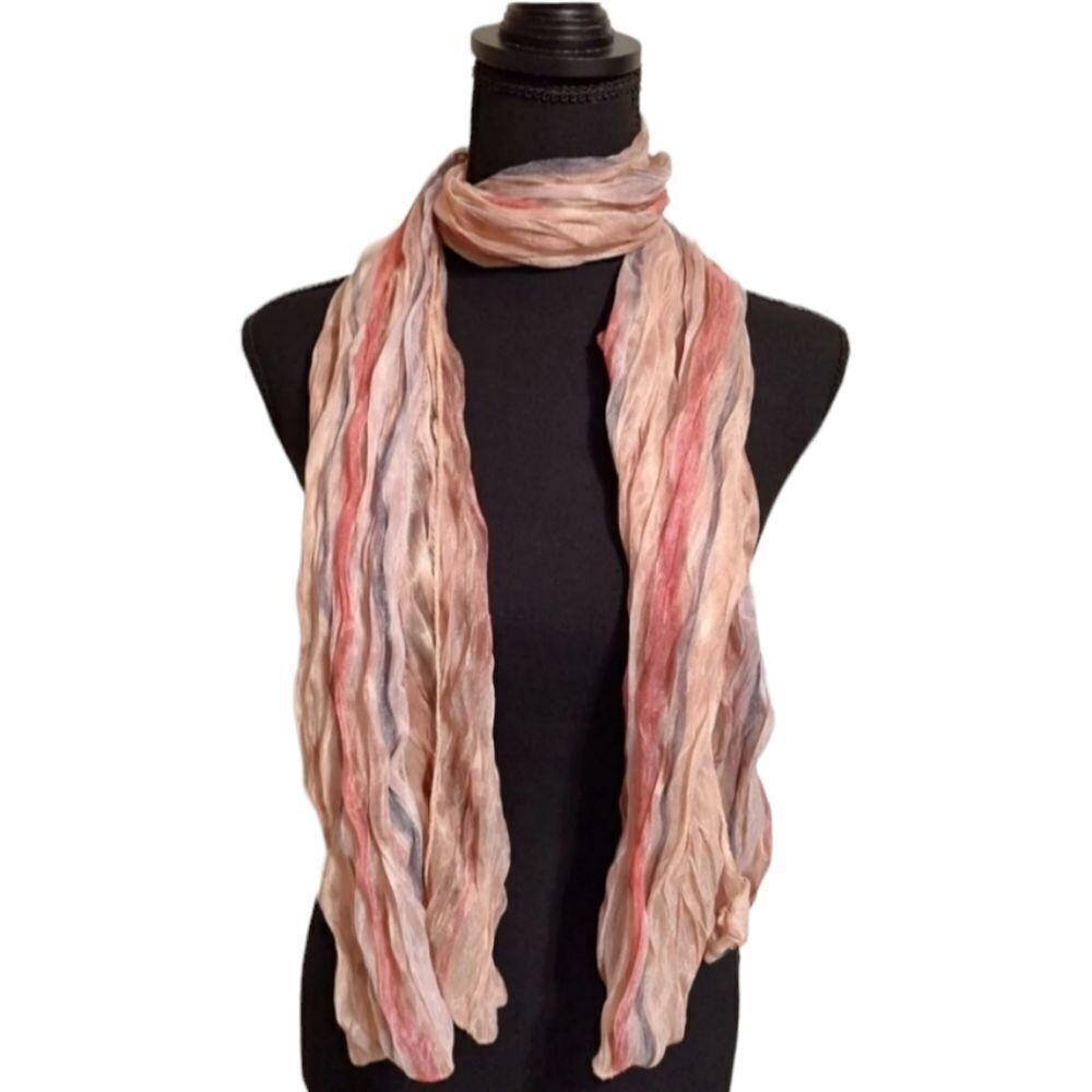 Beige Pink Blue Stripe Sheer Scarf